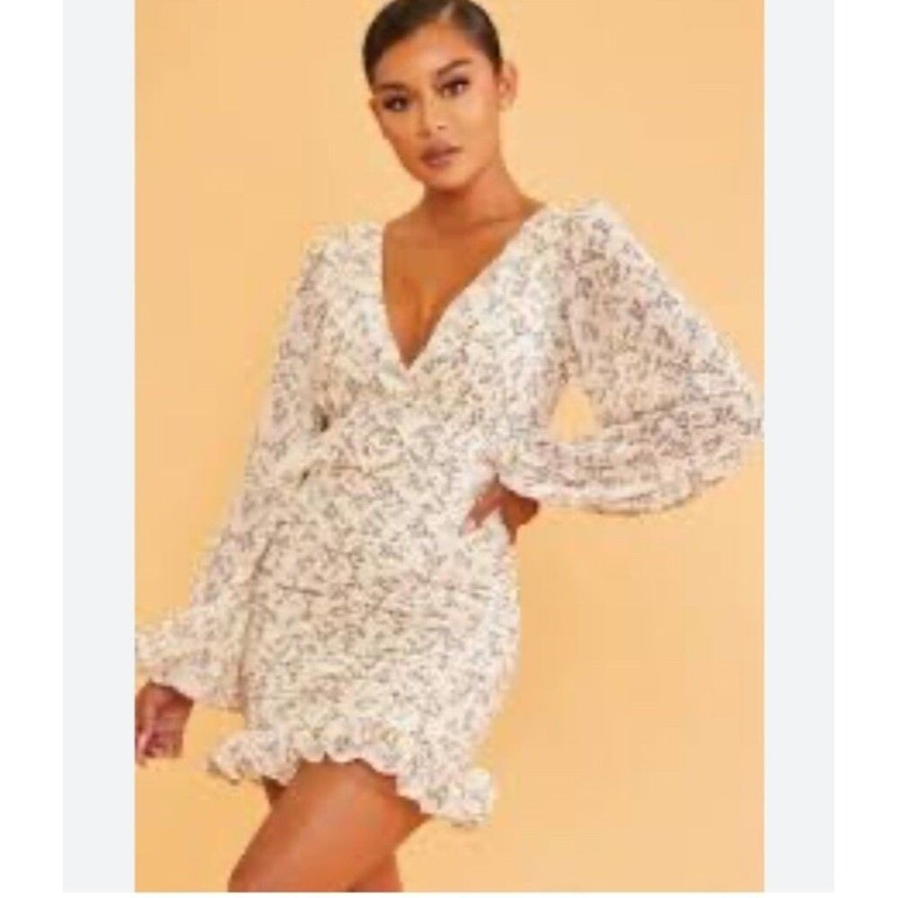 NEW Rosevelvet Ruched Belted Faux Wrap Top Mini Sexy Party Dress S - Picture 2 of 16